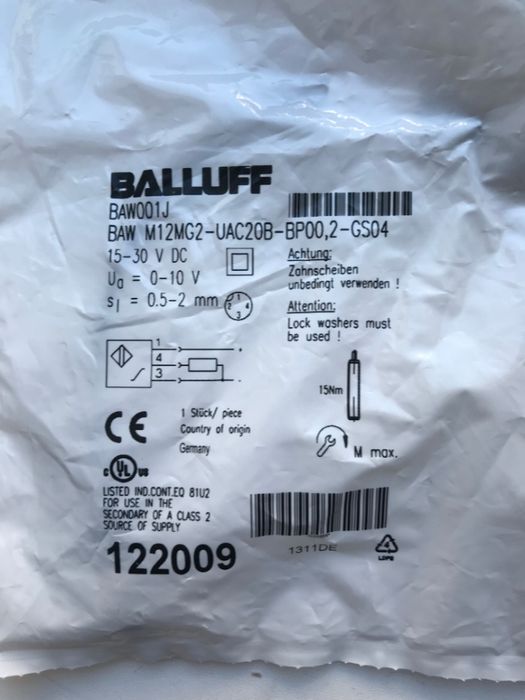 Balluff BAW001J. M12MG2-UAC20B-BP00,2-GS04. 122009