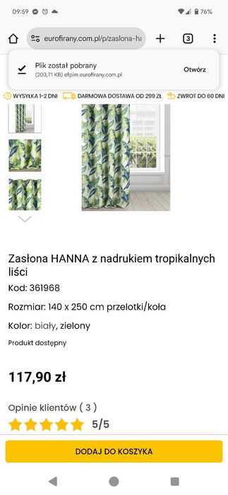 2szt Piękne zasłony w duże liście 140x250 cm