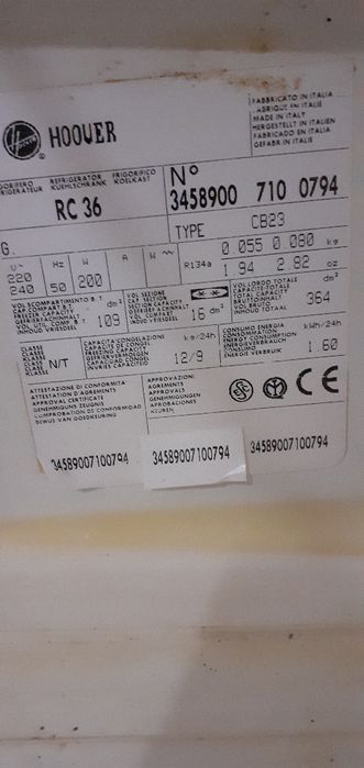 Vendo frigorífico  marca Hoover para peças