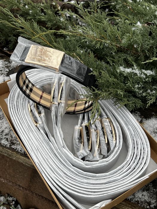 Чоловічий ремень Burberry двосторонній чорний/клітка 120 см