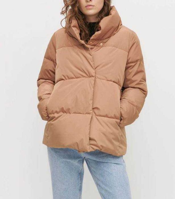 Куртка пуховик короткий зима демисезон з наповнювачем корал оранж перс