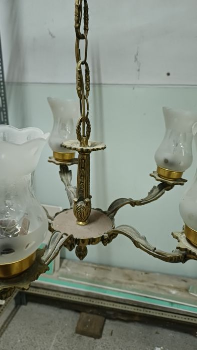 Candeeiro antigo de teto 5 tulipas