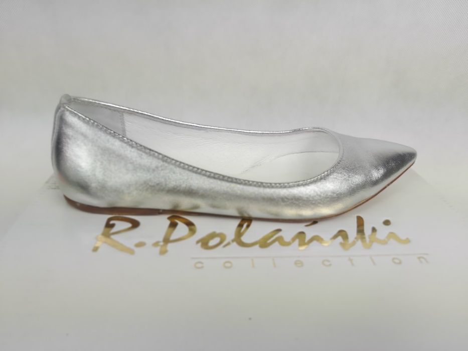 Balerinki Polański srebrne 37 skóra naturalna półbuty baletki