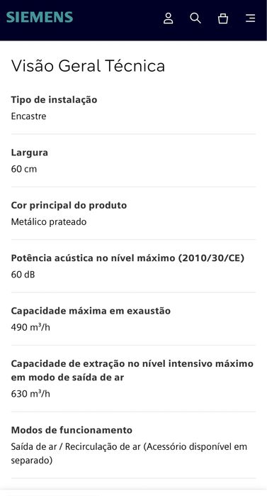 Vendo exaustor Siemens 60cm