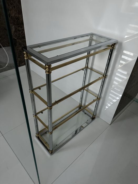 Konsola szklana, chrom i zloto. Styl bauhas lub mid-century modern