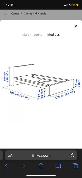 Cama IKEA + colchão + estrado + arrumação