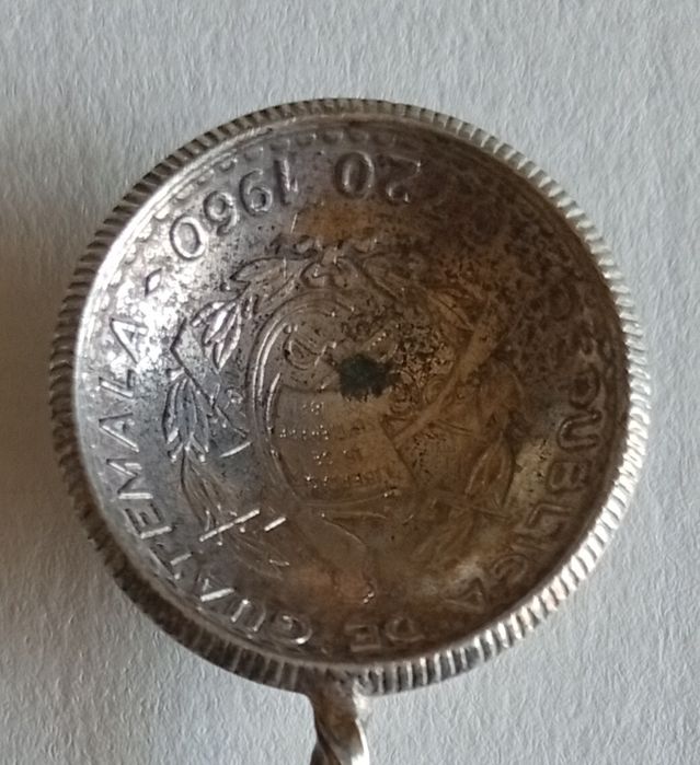 Colher de Coleção em Prata Lei .720 - Moeda 25 Centavos Guatemala (1960)