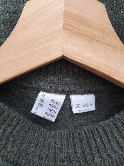 Sweter damski męski okrągły dekolt zielony khaki vintage Italy