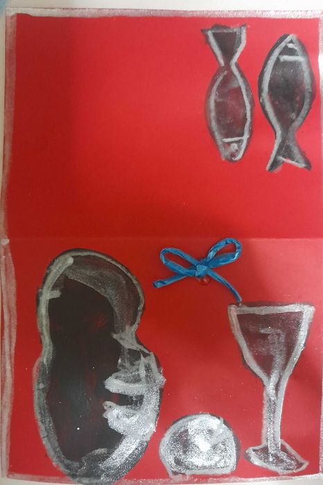 Cartão postal pintado a mão com Natureza morta