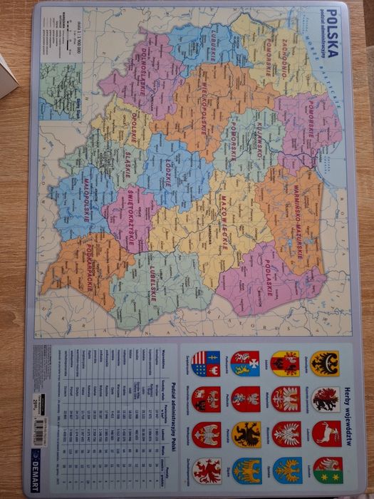 Podkladka na biurko mapa Polski herby województwa