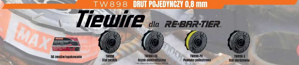 Drut do wiązarek 0,8 mm wiązałkowy MAX TJEP MAKITA RAWLPLUG 50 ROLEK KATOWICE