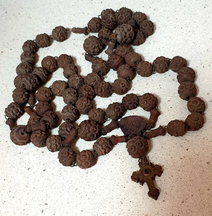 Large antique carved wooden wall rosary