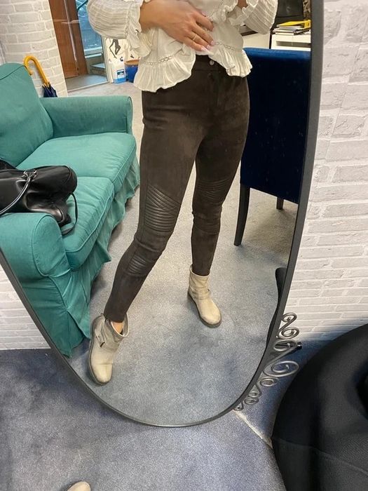 Zara skórzane zamsz skora zamszowe spodnie rurki czekoladowe skinny