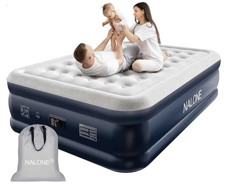 Materac dmuchany z pompką elektryczną podwójny 203x152x46 cm Nalone