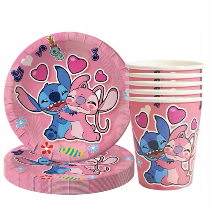 zestaw urodzinowy lilo stitch 86 elementów talerzyki kubki obrus balon