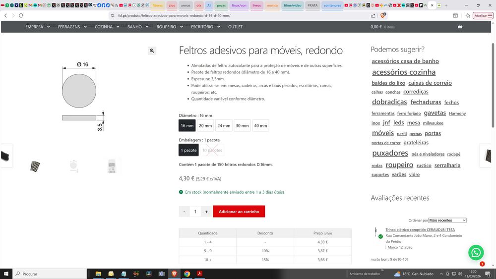 Feltros protectores auto adesivos