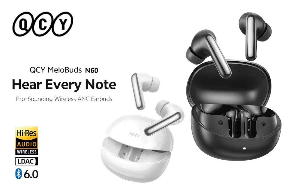 Навушники QCY MeloBuds N60 Hi-Res LDAC PureSilenz ANC AI BT6.0 White/Black