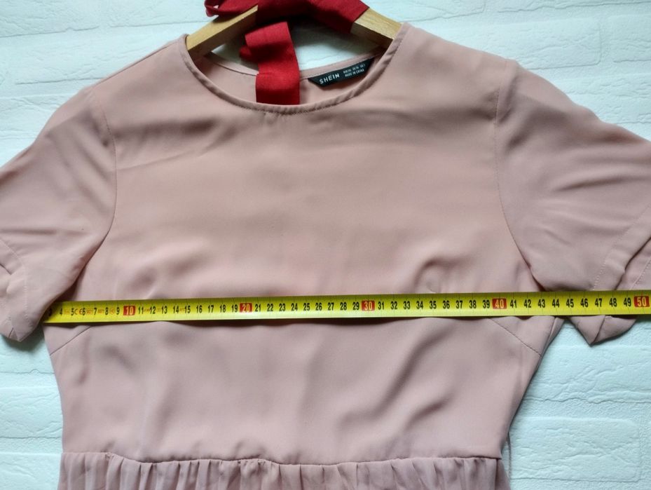 Shein sukienka plisowana długa na bal komunię pudrowy róż 34/36