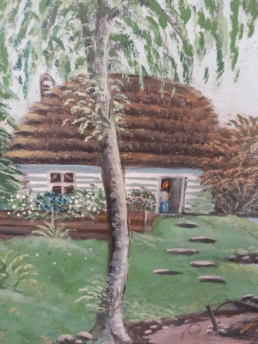 obraz w ramie wieś krajobraz wiejski J. Barańska 64,5 x 49,5 cm