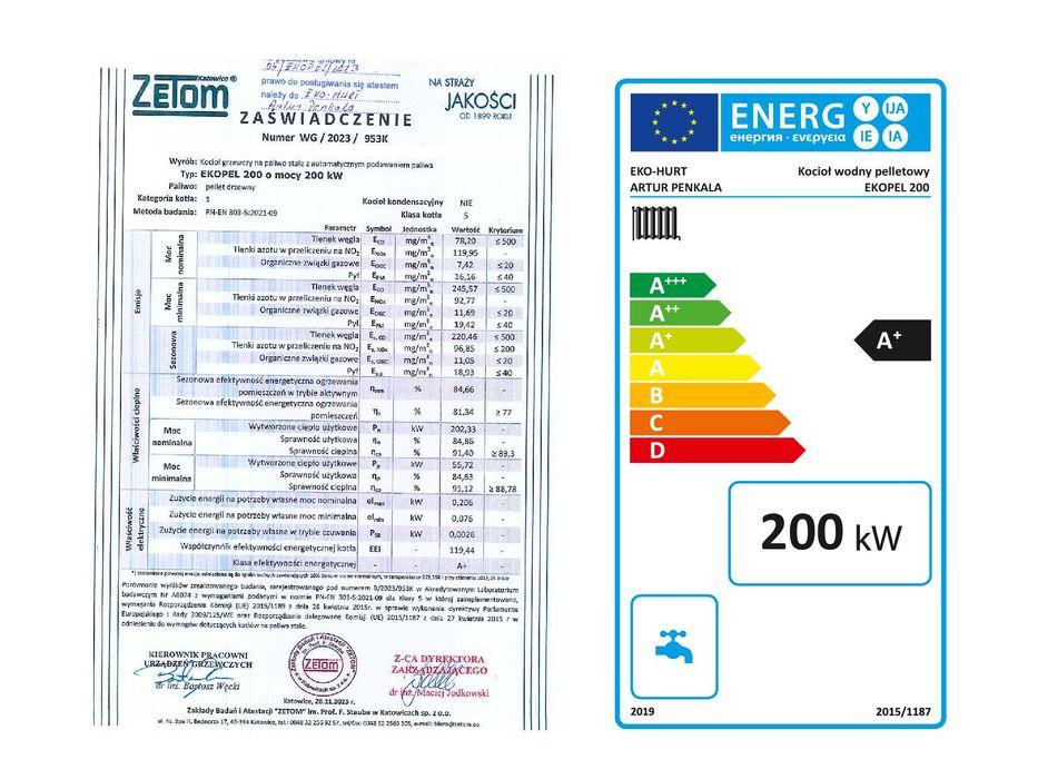 Kocioł na pellet EKOPEL 200kW A+ certyfikat ECODESIGN 5 klasa dotacje