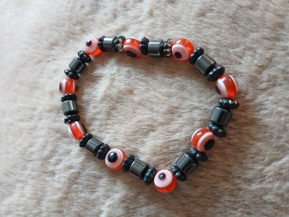 Pulseira Olho Grego Vermelho e Hematita - Proteção e Estilo