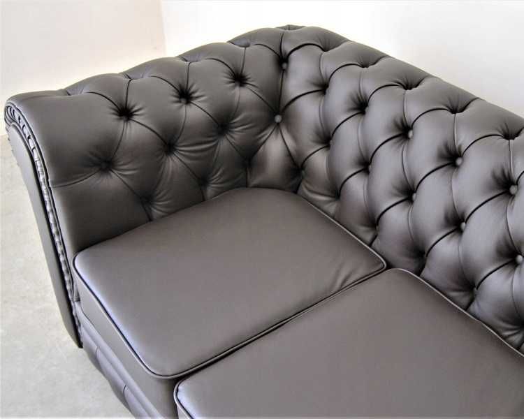 Pikowana Sofa Chesterfield Classic |4 osobowa| skóra naturalna | szara