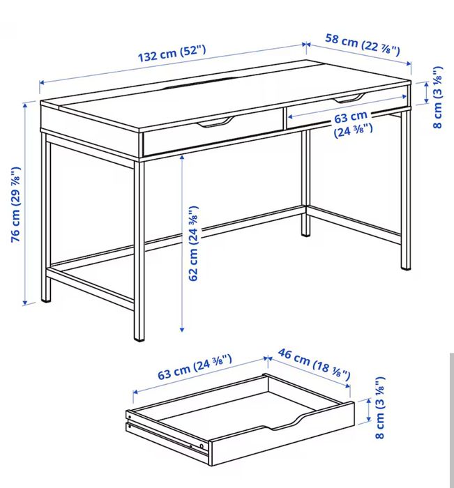 Duas mesas Secretárias ALEX, preto-castanho, 132x58cm.