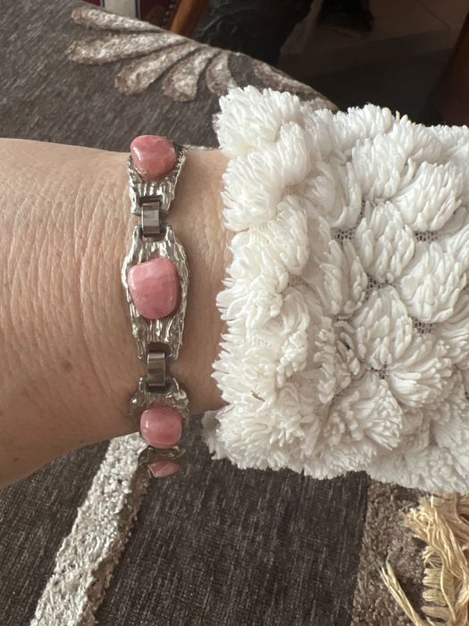 Rodonit różowy bransoletka wisiorek komplet