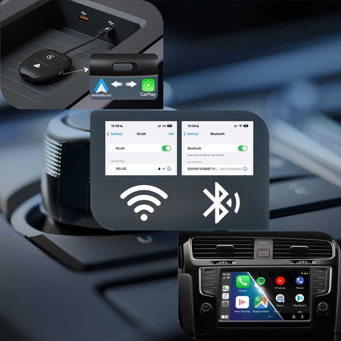 Bezprzewodowy Android Auto Adapter  Carplay Iphone  Wifi Bt Niezawodny