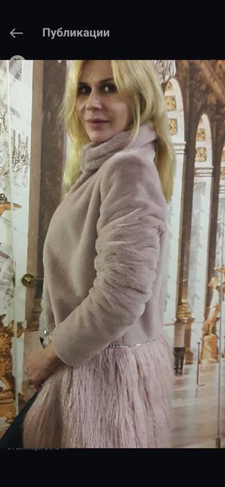 Дизайнерська Екошубка з хутром лами,оздоблена ланцюжком