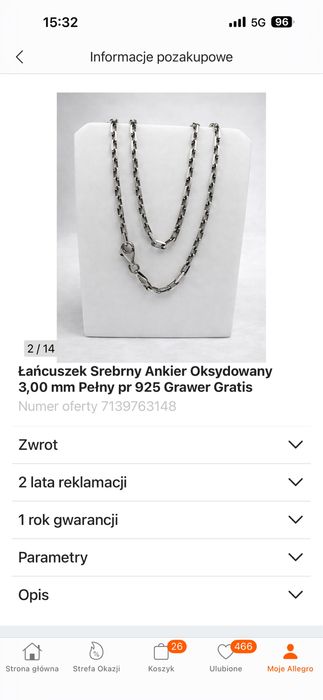 Łańcuszek Srebrny Ankier Oksydowany 3,00 mm Pełny pr 925