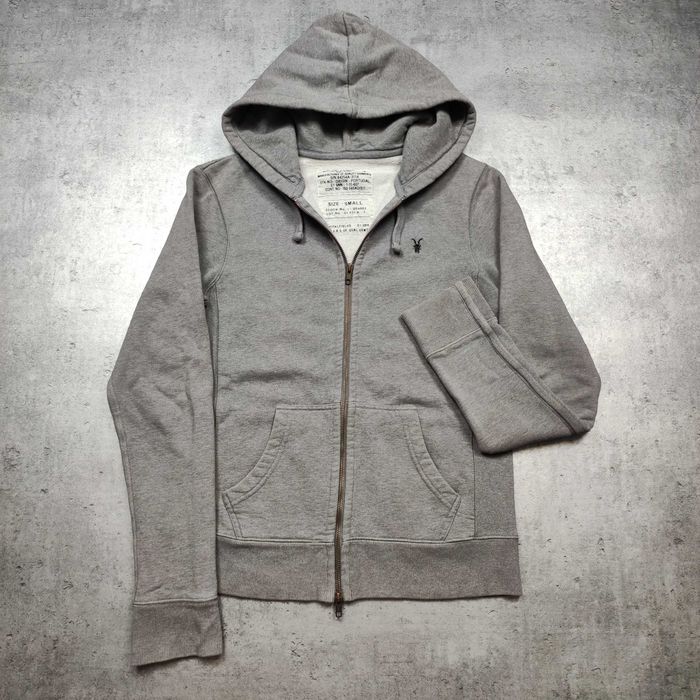 MĘSKA Bluza Rozpinana Bawełna z Kapturem Szara Suwak PREMIUM AllSaints