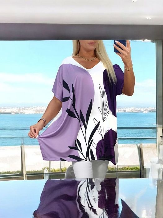 Elegancka tunika duży rozmiar uniwersalny Plus Size fiolet biel czerń