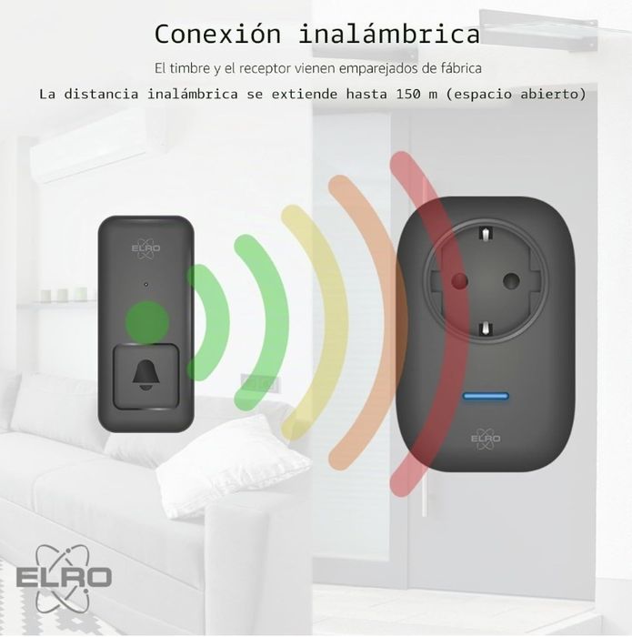 Campainha cinética sem fios DB4000 - com receptor enchufável com tomada de corrente -Pilhas