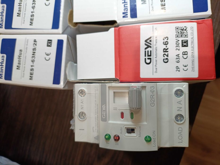 АВР 1 фазний GEYA G2R 63A и Manhua mes1-63ns/2p автомат вводу резерву
