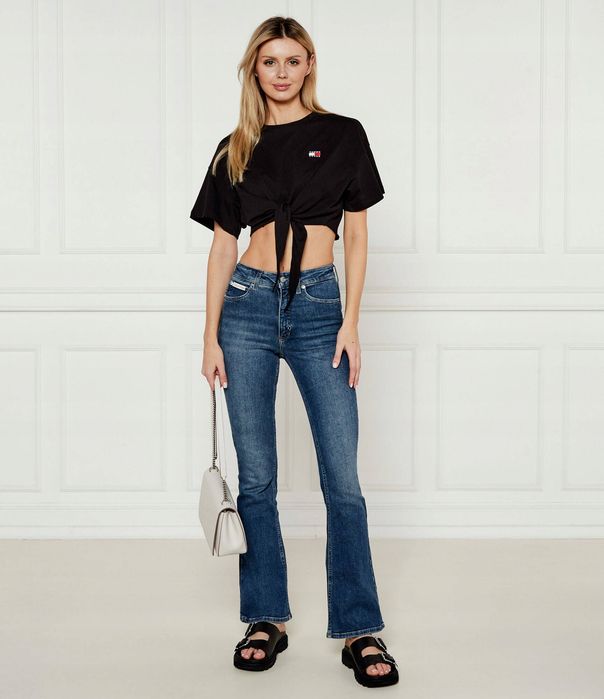 Tommy Jeans 34 Xs T-Shirt Damski Czarny Logo Crop Fit D3017