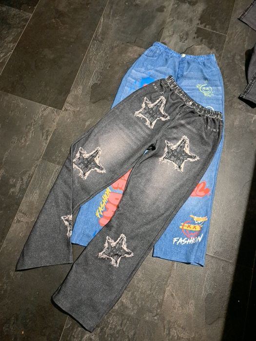 4 pary spodni dziewczęcych 146/152 materiałowe imitujące jeans modne