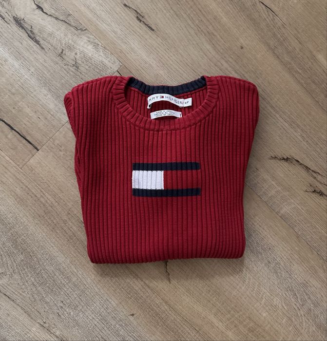 Sweter prazkowany tommy hilfiger czerwony logo th prazek s