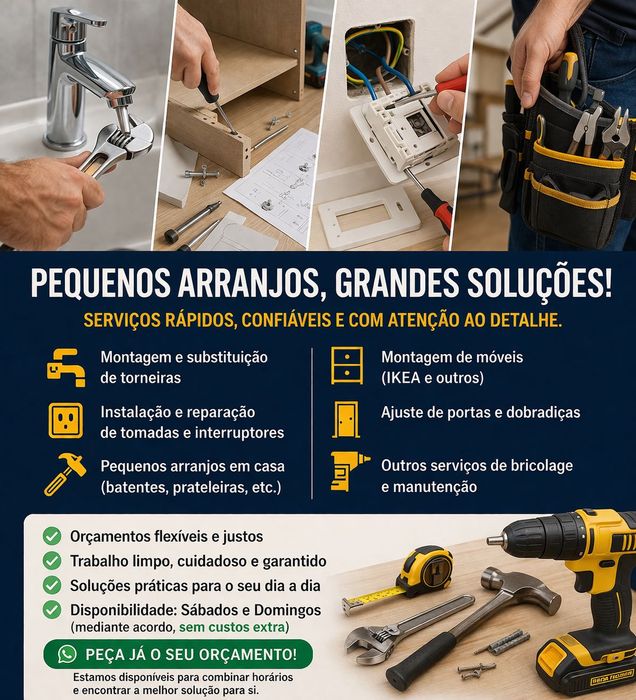 Pequenos Arranjos em Casa | Montijo, Alcochete e arredores | Torneiras, Móveis, Tomadas (Fins de Semana)