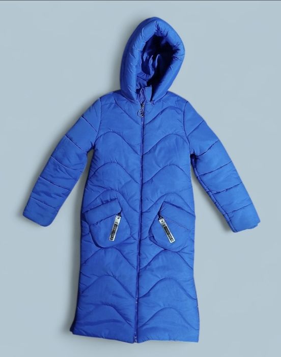 Синий пуховик зимнее пальто длинная куртка Барбарис