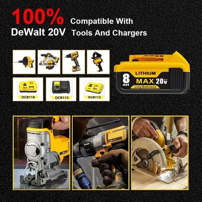 Батарея 8Ah 20V MAX для DeWalt XR Змінний акумулятор для DCB205/DCB206