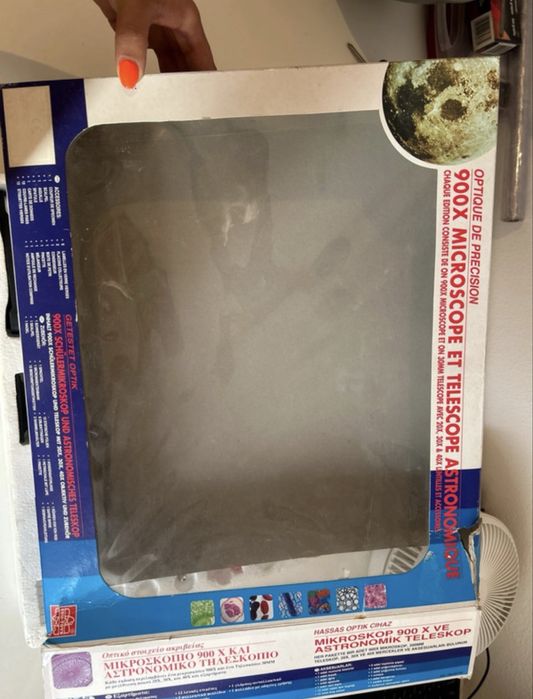 conjunto educacional de microscópio 900X e astronômico telescópio