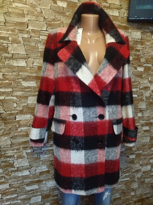 Нове,вовняне пальто у клітинку,вовняний жакет у клітинку,оверсайз,44