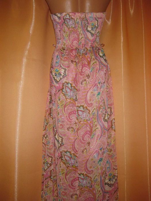 довгий шифоновий рожевий легкий летючий сарафан М Pussycat