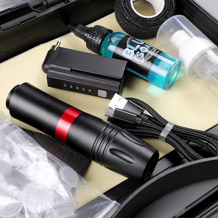 Pack Tatuagem Máquina Bateria Diversos Acessórios Mala Transporte NOVO