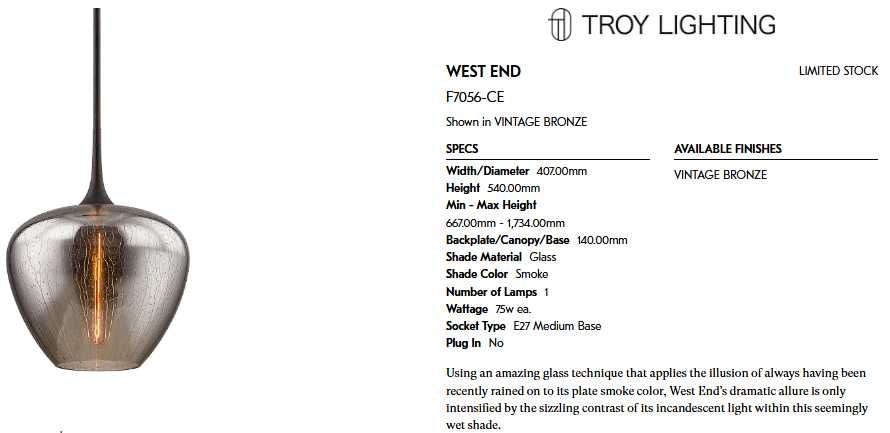 Hudson Valley Lighting. NOVO WEST END F7056-CE Luminária de teto