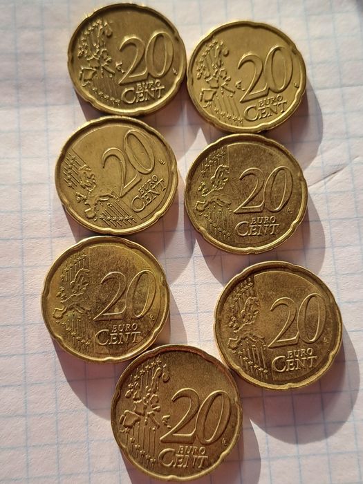 Монеиы номиналом 20 евроцентов 2002 г.