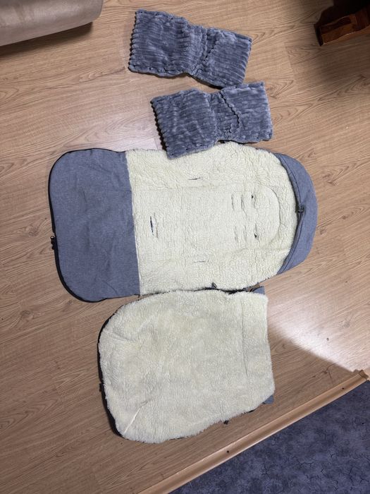 Сірий дитячий зимовий конверт-футмуф для коляски з перчатками