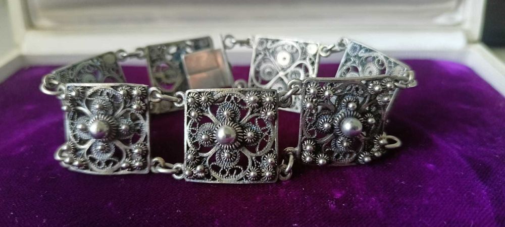 Art Deco Antyk  Filigranowa srebrna bransoletka