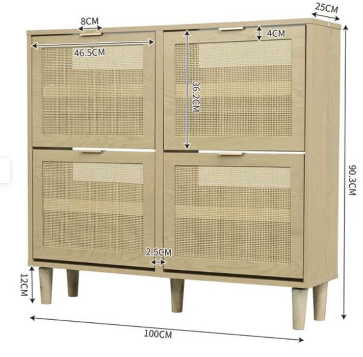Sapateira com 4 portas basculantes em rattan